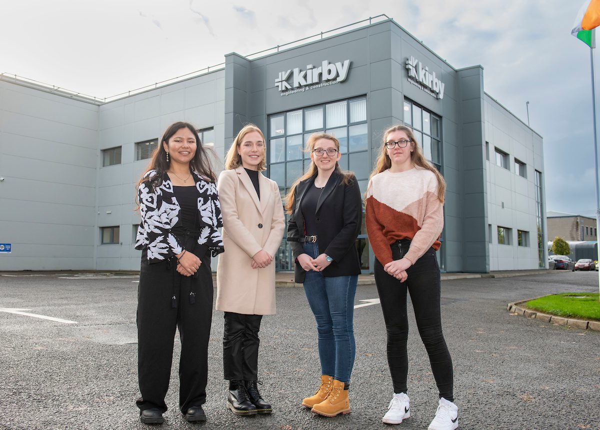 Kirby Group Engineering announced it has awarded bursaries to four female engineering students from across Ireland as it works to promote diversity in its industry. The four recipients, Rosa Condori who is a second year student at Limerick Institute of Technology, Zofia Suchan who is in third year also at LIT, Alison Cahill who is a third year student at Technological University Dublin and Ella Peare who is in third year at South East Technological University visited Kirby’s Headquarters in Limerick to mark the occasion. Photo: Andrew Downes