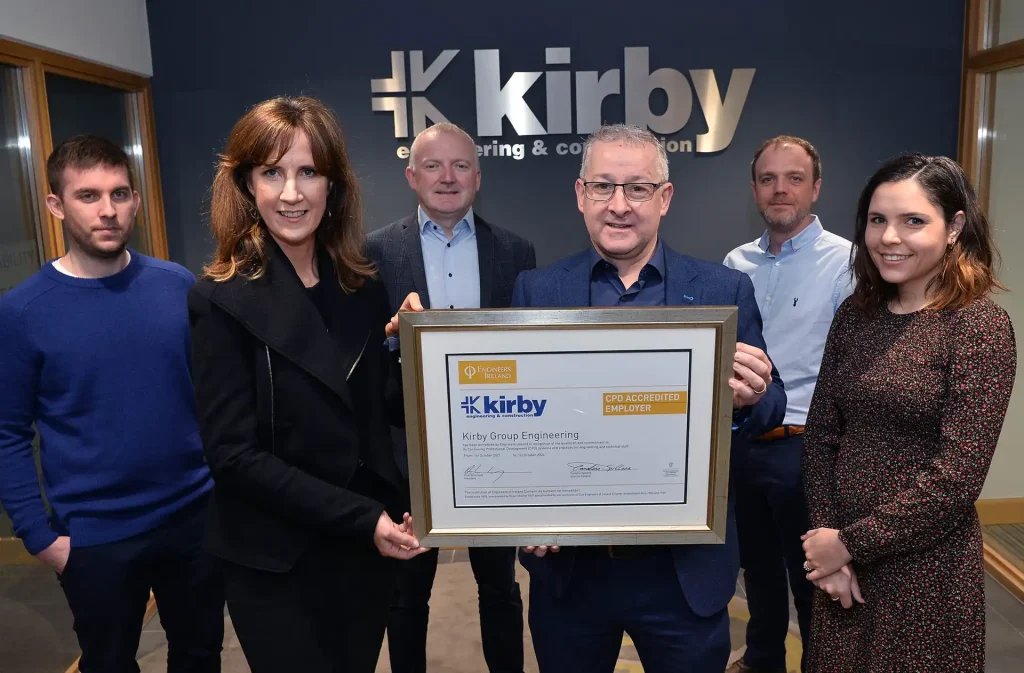 David Duggan - Electrical Project Engineer, Kirby; Caroline Spillane - Director General, Engineers Ireland; John Grogan - Group Engineering Director, Kirby; Mark Flanagan – Group Managing Director, Kirby; Paul Dickinson - Mechanical Engineer, Kirby; Melandri Van Zyl, HR Officer, Kirby