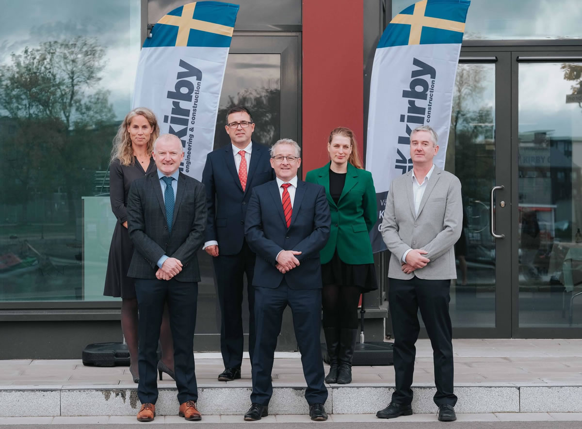 Kirby Group Engineering has announced it is establishing a new office presence in Gävle, Sweden. Pictured at today’s announcement are: L-R - Back Row – Karin Angus, Enterprise Ireland’s Global Lead Datacentres, Ambassador Austin Gormley, Eva Älander – Chairman of the Municipal Council Front Row - John Grogan – Kirby Group Engineering Director, Mark Flanagan – Kirby Group Managing Director, Pearse Dolan – Kirby Operations Manager