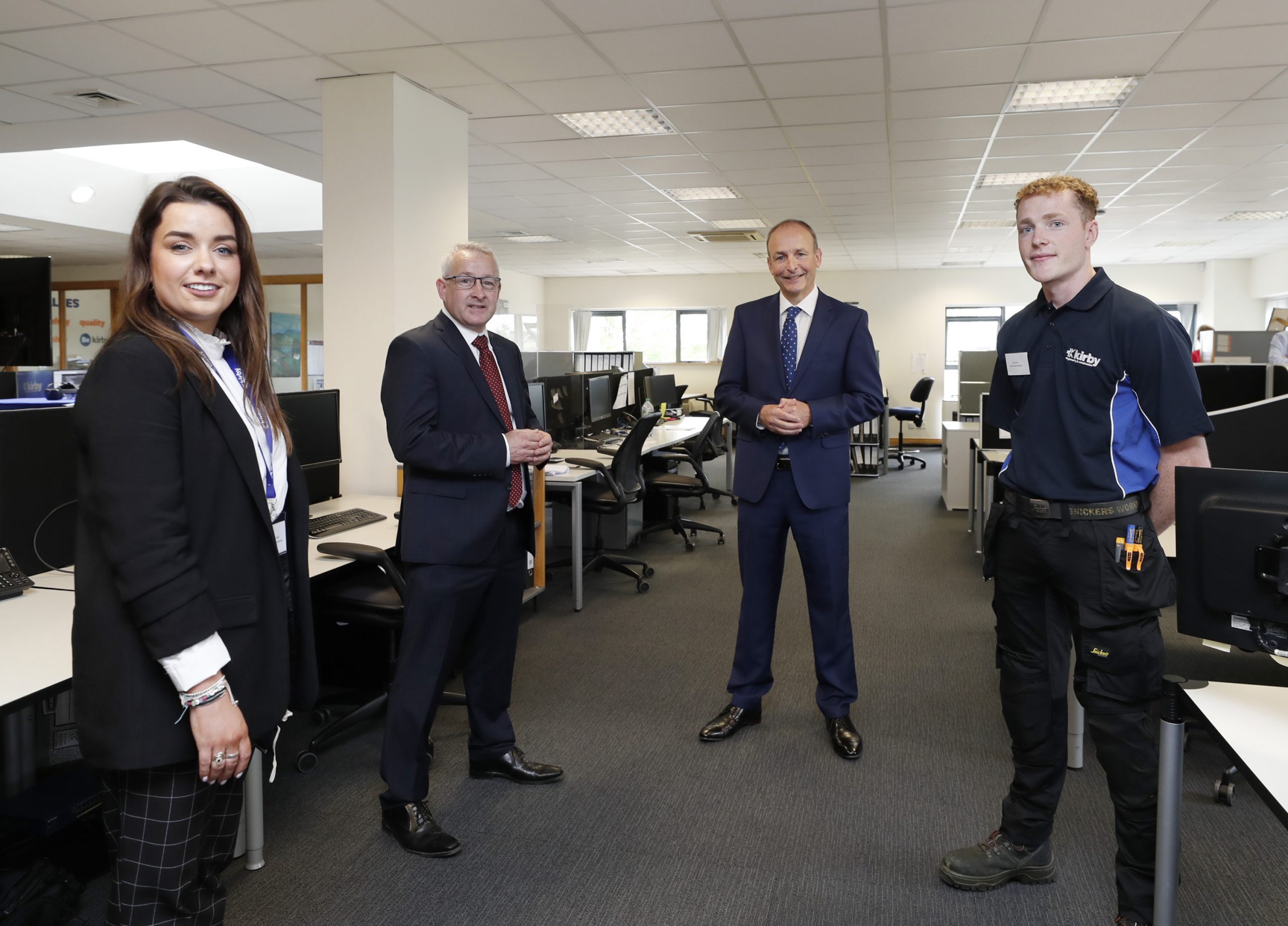 Attending the announcement in Limerick were Taoiseach Micheál Martin, Kirby Group Managing Director,  Mark Flanagan, Eve Cassidy, Civil Engineer and Paul Lynam,  Apprentice.