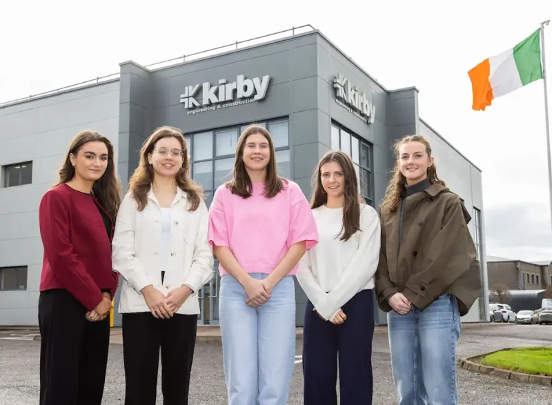 Pictured outside Kirby’s headquarters in Limerick are (l-r) bursary recipients Sarah Coyle, Emilia Hildebrand, Aisling Costello, Caoimhe Flynn and Meadhbh Hurley.