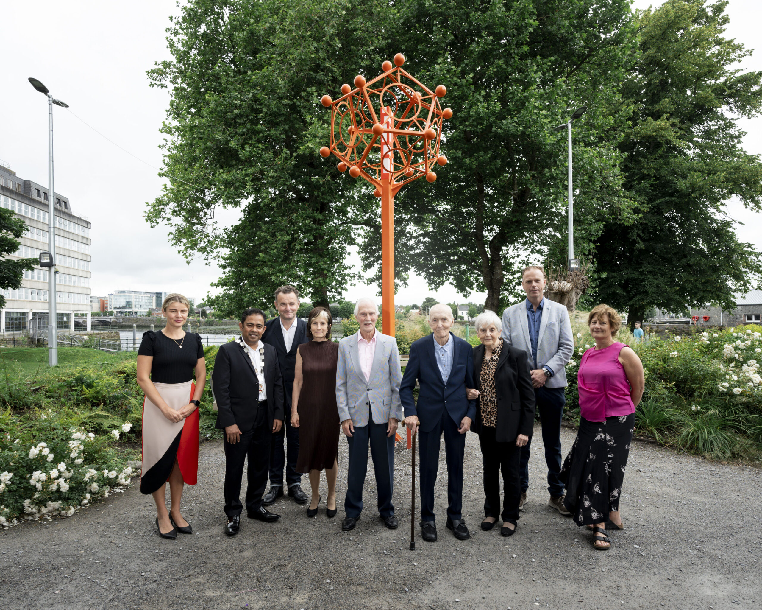 (l to r): Giedre Visockaite of Kirby Group Engineering,  Councillor Azad Talukder, Cathaoirleach of the Metropolitan District of Limerick, Artist Paul Harrison, Elizabeth Kirby, Michael Kirby, Tom Kirby, Rita Kirby, Ruairí Ryan of Kirby Group Engineering, Jill Cousins of The Hunt Museum, pictured at the Hunt Museum in Limerick, for the unveiling of a sculpture by artist Paul Harrison, part of its Museum in a Garden project.