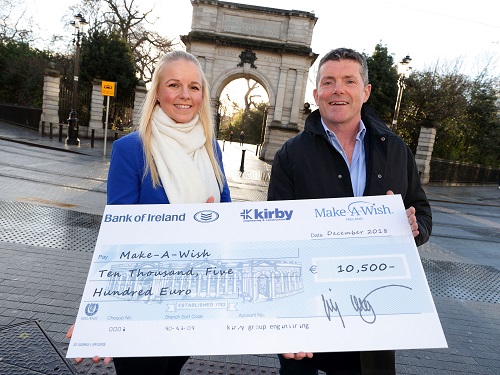 Jimmy Kirby, Kirby Group Managing Director, presents €10,500 donation to Marjut Ellis, Make-A-Wish Ireland