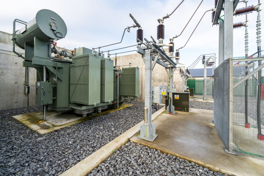 two transformers at a substation