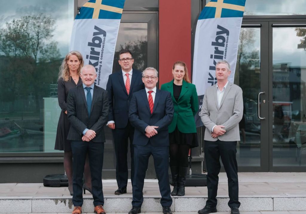 Kirby Group Engineering has announced it is establishing a new office presence in Gävle, Sweden. Pictured at today’s announcement are: L-R - Back Row – Karin Angus, Enterprise Ireland’s Global Lead Datacentres, Ambassador Austin Gormley, Eva Älander – Chairman of the Municipal Council Front Row - John Grogan – Kirby Group Engineering Director, Mark Flanagan – Kirby Group Managing Director, Pearse Dolan – Kirby Operations Manager